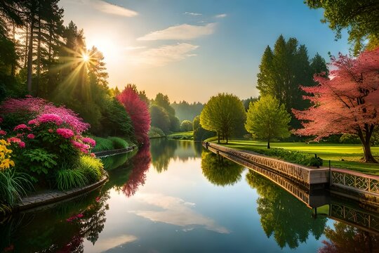 sunset over the river Generated AI