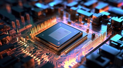 Fototapeta na wymiar CPU chip on digital computer board innovation machine learning AI, generative ai