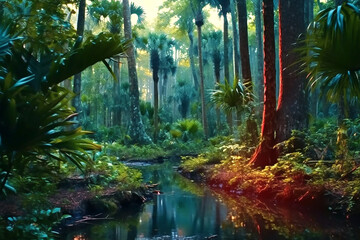 Obraz na płótnie Canvas Beautiful wildlife view of exotic river. Generative AI