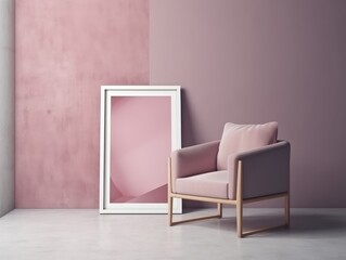 Pink modern stylish room with frame and sofa. Generative AI