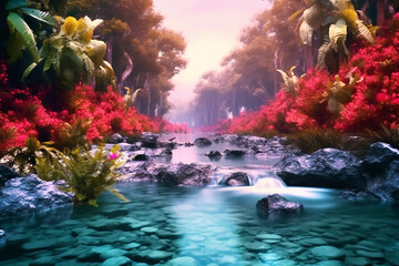 Fototapeta na wymiar Beautiful wildlife view of exotic river. Generative AI