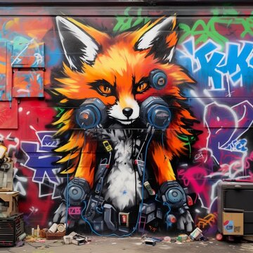 humanoid fox painting graffiti