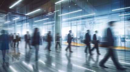 Motion Blur of unrecognized people in office company, generative ai