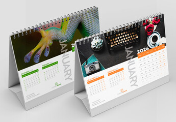 Desk Calendar 2024 Layout with Orange and Green Accents