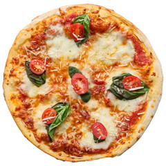 margherita pizza on transparent background shot from overhead view 