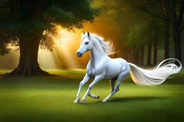 Obraz na płótnie Canvas white horse runs Generated AI