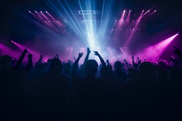 Fototapeta premium Crowd of people dancing at a nightclub concert. ai generative art.