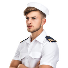Young handsome male sailor crossed arms portrait isolated - Generative AI