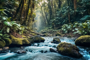 Naklejka premium Beautiful wildlife view of exotic river. Generative AI