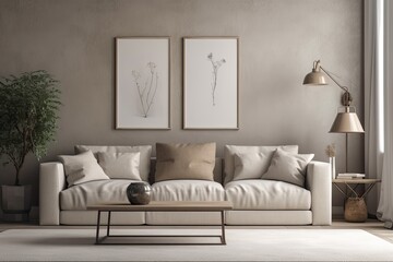 Neutral colored modern living room decor. Mockup of an interior. Generative AI