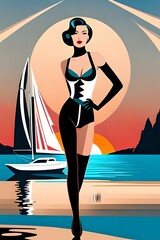 Art deco fashion Graphic silhouette of a Beautiful woman illustration generative ai