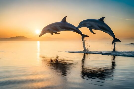 dolphins jumping into water Generated AI
