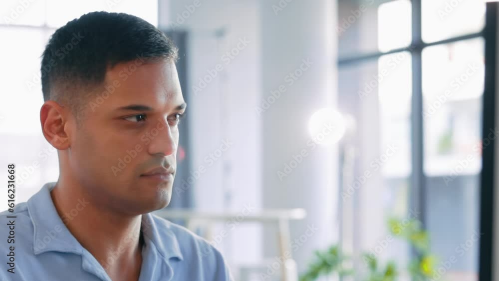 Poster Computer, businessman and planning with data analytics and reading in a office. Internet research, digital work and professional working on tech for a website design project and online strategy