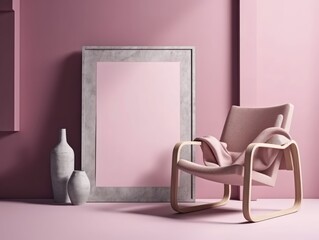 Pink modern stylish room with frame and sofa. Generative AI