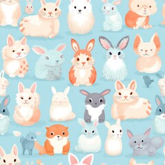 Soft and furry animals. Super trendy. Seamless pattern. Digitales Papier. generative ai illustration.
