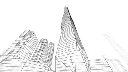 Modern skyscrapers architectural sketch 3d illustration