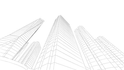 Modern skyscrapers architectural sketch 3d illustration