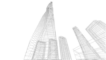 Modern skyscrapers architectural sketch 3d illustration