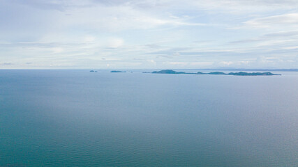 Aerial drone view of seascape scenery with at Tinggi Island or Pulau Tinggi in Mersing, Johor, Malaysia