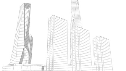 Naklejka premium Modern skyscrapers architectural sketch 3d illustration