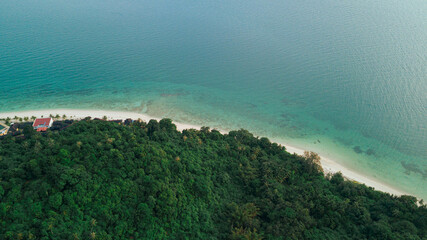 Aerial drone view of seascape scenery with at Tinggi Island or Pulau Tinggi in Mersing, Johor, Malaysia