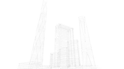 Modern skyscrapers architectural sketch 3d illustration