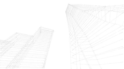 Fototapeta premium Modern skyscrapers architectural sketch 3d illustration