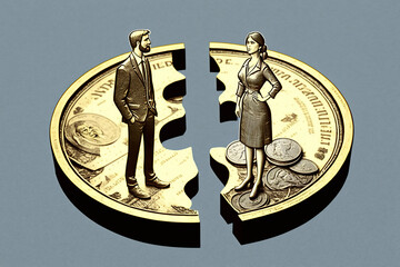 ai generated  Illustration couple  facing each other with their financial. - obrazy, fototapety, plakaty