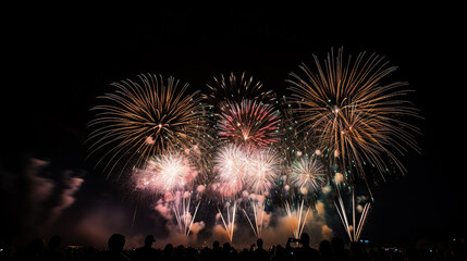 Fototapeta na wymiar ai generated Illustration Brightly Colorful Fireworks on twilight background