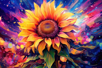 Abstract painting of sunflower on bright background. Graffiti style. Generative AI
