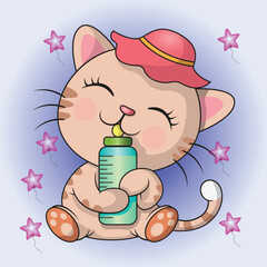 a cute cat is drinking milk