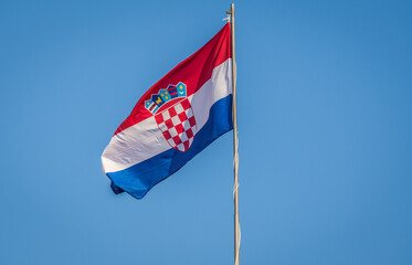 Flag on Old Town of Dubrovnik city in Croatia