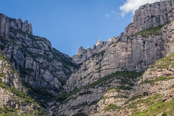 Santa Maria de Montserrat Abbey in Montserrat mountain range near Barcelona, Catalonia, Spain