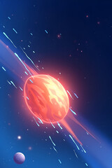 Naklejka premium Cartoon illustration Of Space. Space flat background with asteroid, planets and stars. Galaxy illustration for kids. Generative AI
