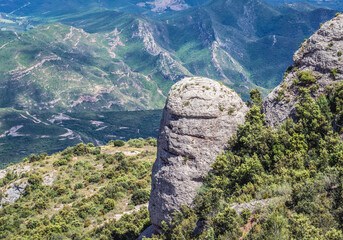 Aerial view in Montserrat mountain range near Barcelona, Catalonia, Spain