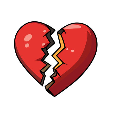 Broken heart cartoon vector illustration, cracked heart vector image , heart with crack marks stock vector