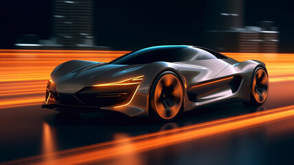 Fototapeta na wymiar Futuristic Car Model Digital Art, Concept Art, 3D Render Generative AI