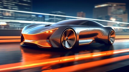 Obraz na płótnie Canvas Futuristic Car Model Digital Art, Concept Art, 3D Render Generative AI