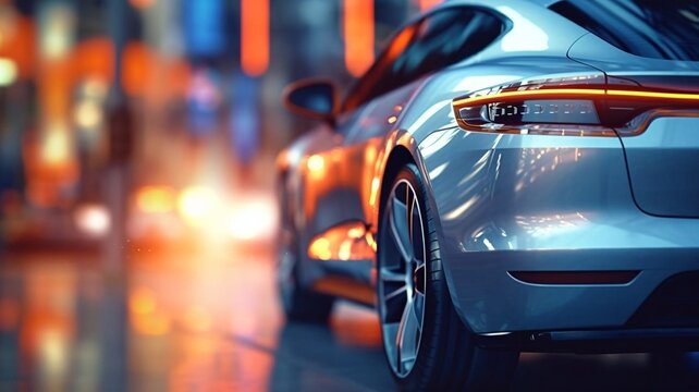 Close-up modern EV Car recharging battery from EV charging machine on black color background, EV Car are a popular new innovation and zero-emission vehicle, green energy for smart life, Generative AI