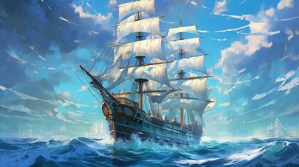 ship in the ocean, ai generative - obrazy, fototapety, plakaty