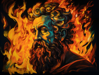 A man with long hair and a beard surrounded by fire Generative Ai
