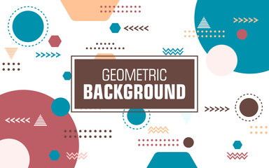 Colorful flat geometric background with circles, polygons and random shapes
