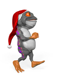 santa frog cartoon is happy and running for chirstmas