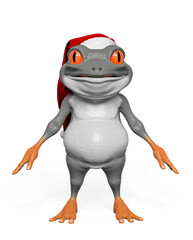 santa frog cartoon is doing an a pose