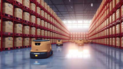 An army of robots efficiently sorting hundreds of parcels per hour(Automated guided vehicle) AGV.