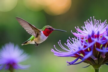 Fototapeta premium hummingbird feeding on flower generated AI.