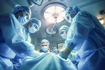 A team of skilled surgeons works together to perform a kidney transplant surgery, changing a patient's life for the better—the power of an organ donation program. - obrazy, fototapety, plakaty