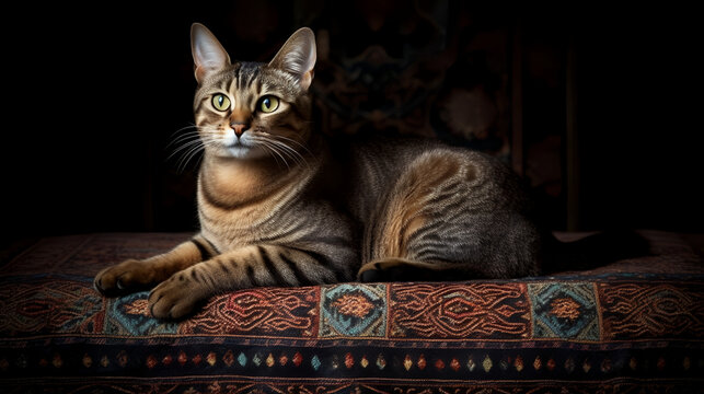 "🌺✨ Behold the regal presence of a Wichianmat cat, perched on a Thai-inspired decorative pillow, in this captivating photograph!