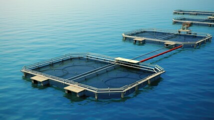 Sea fish farm nets. Cages for fish farming sea, ai generative	
