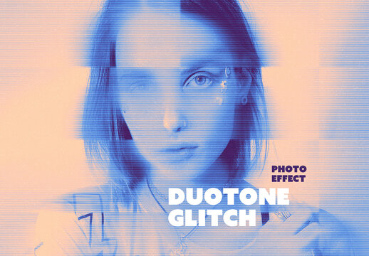 Duotone Glitch Photo Effect Mockup